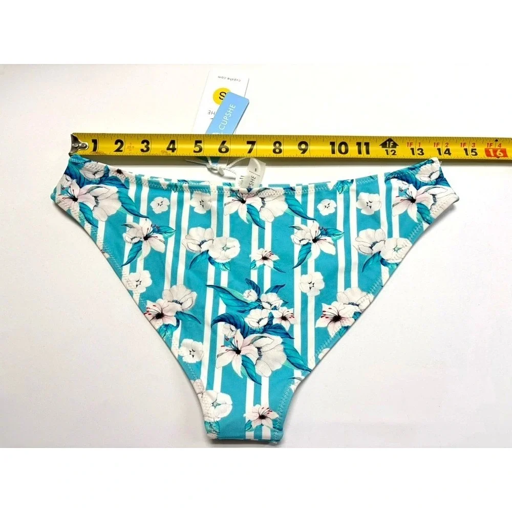 Cupshe Blue Floral Bikini Bottom Small NWT‎ Striped Tropical